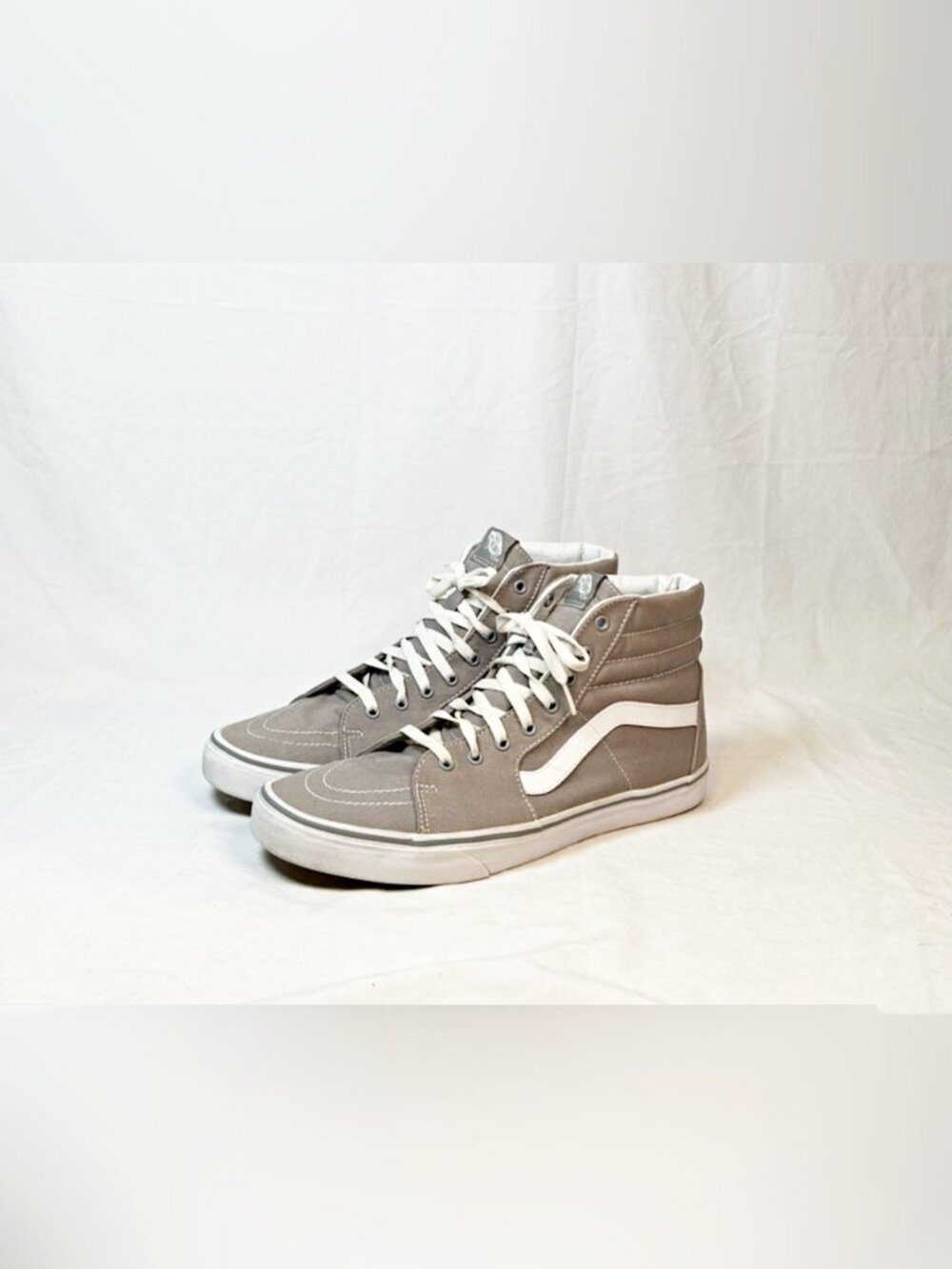 VANS Sk8-Hi Grey White Canvas High Top Lace Up Skateboard Sneakers~13~